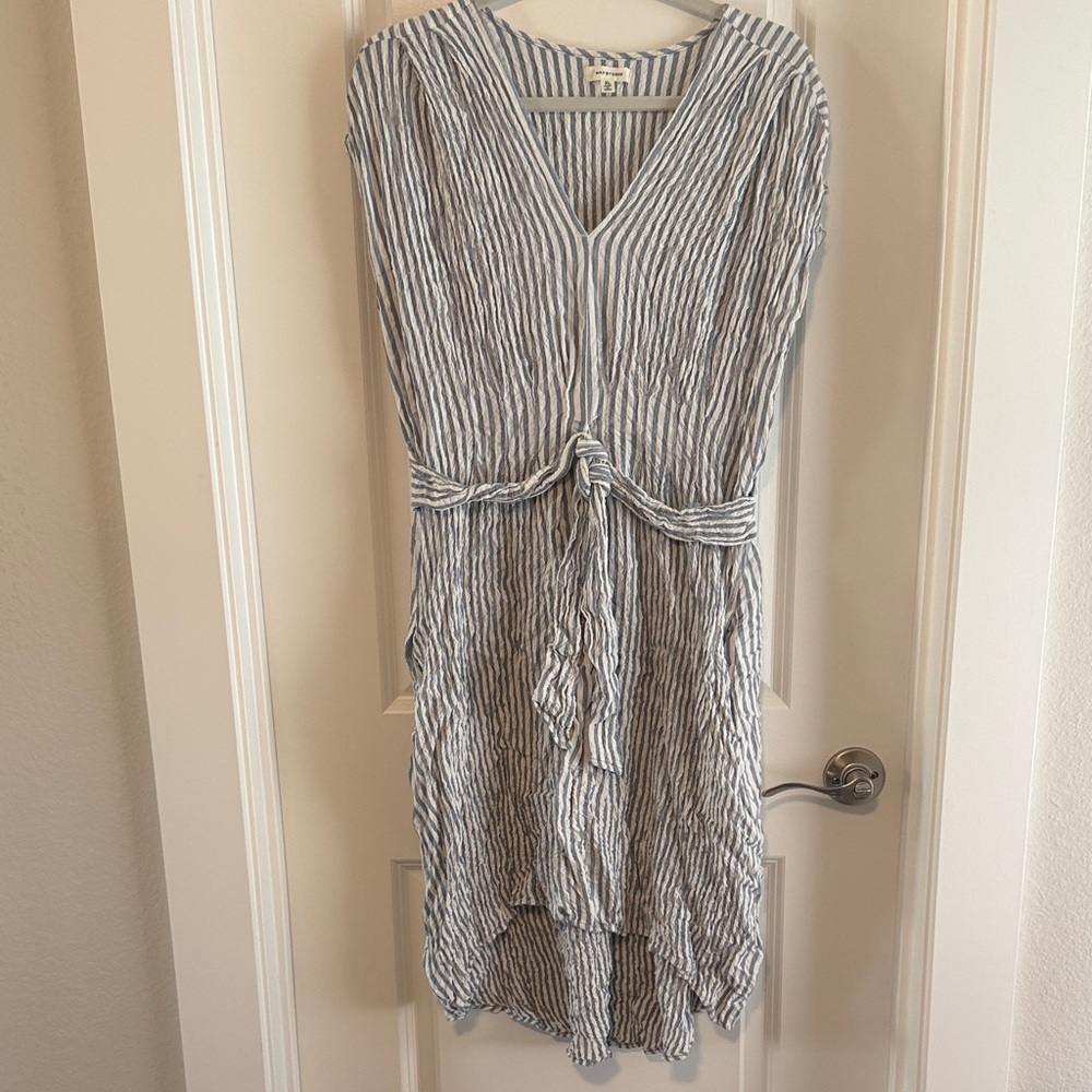 Max Studio Blue and White Striped High Low Dress